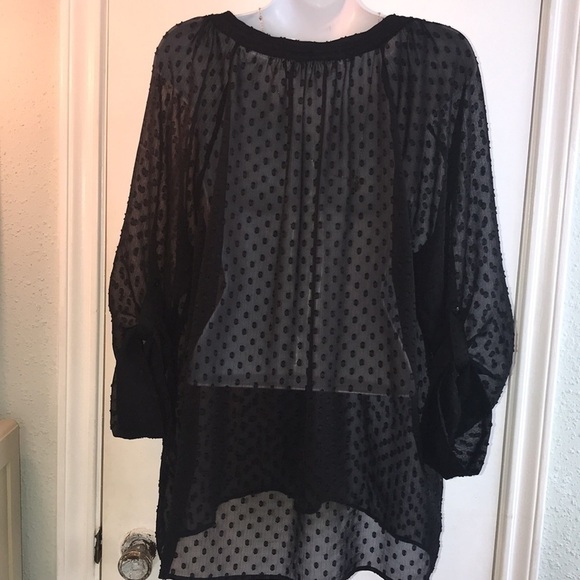 Liz Claiborne Black Swiss Dot Top Size XL Sheer - Picture 6 of 10